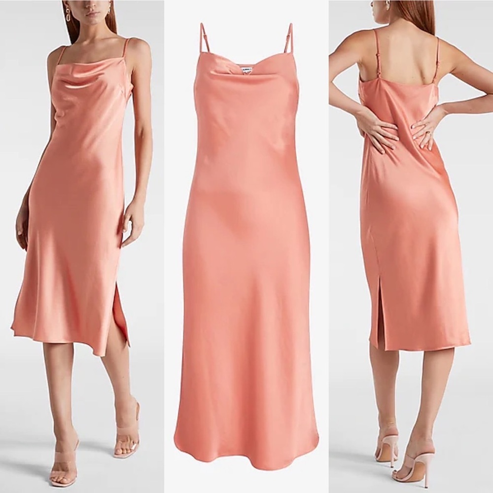 Satin Cowl Neck Midi Slip